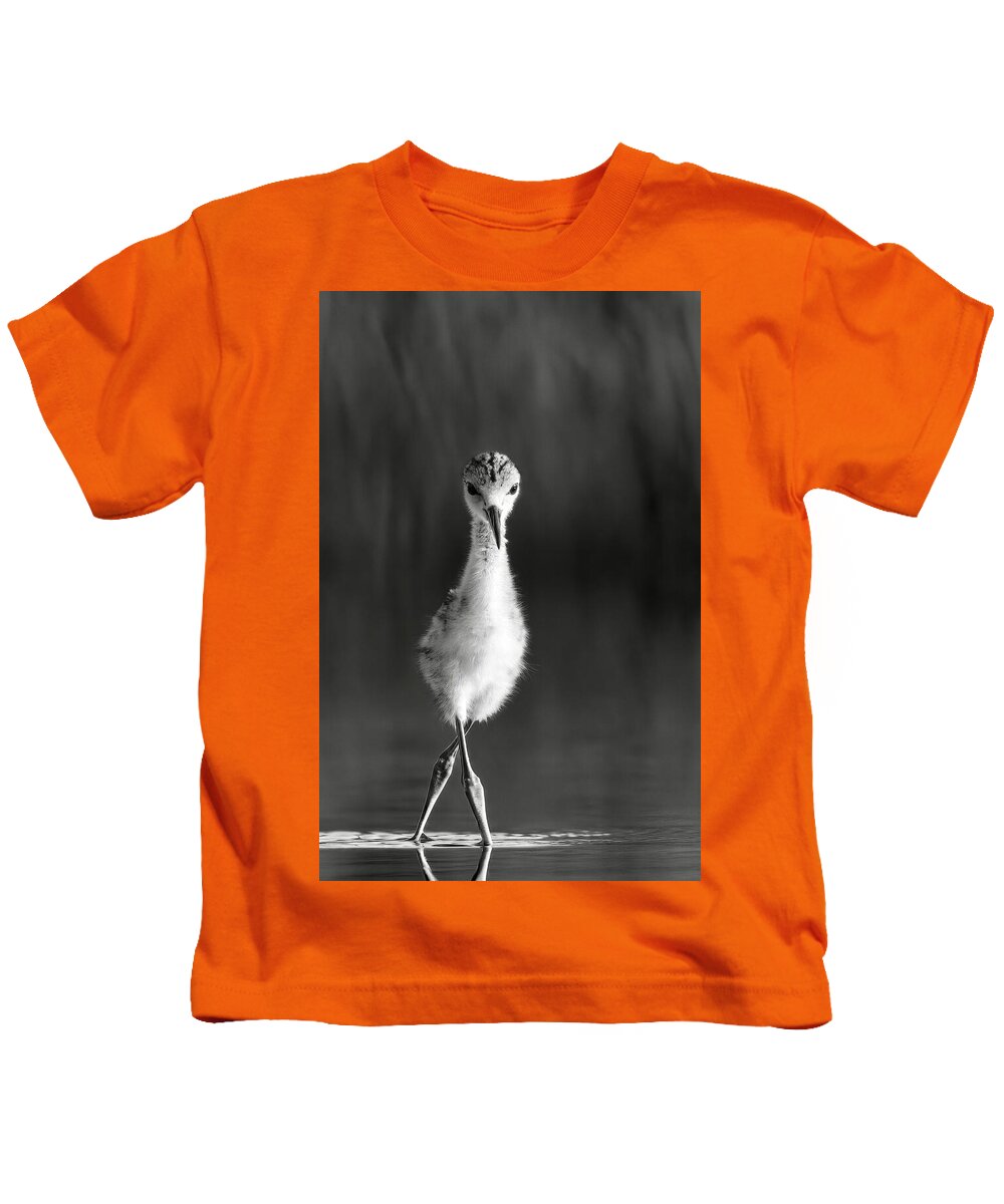 Curious Young Bird Standing in Water - Kids T-Shirt