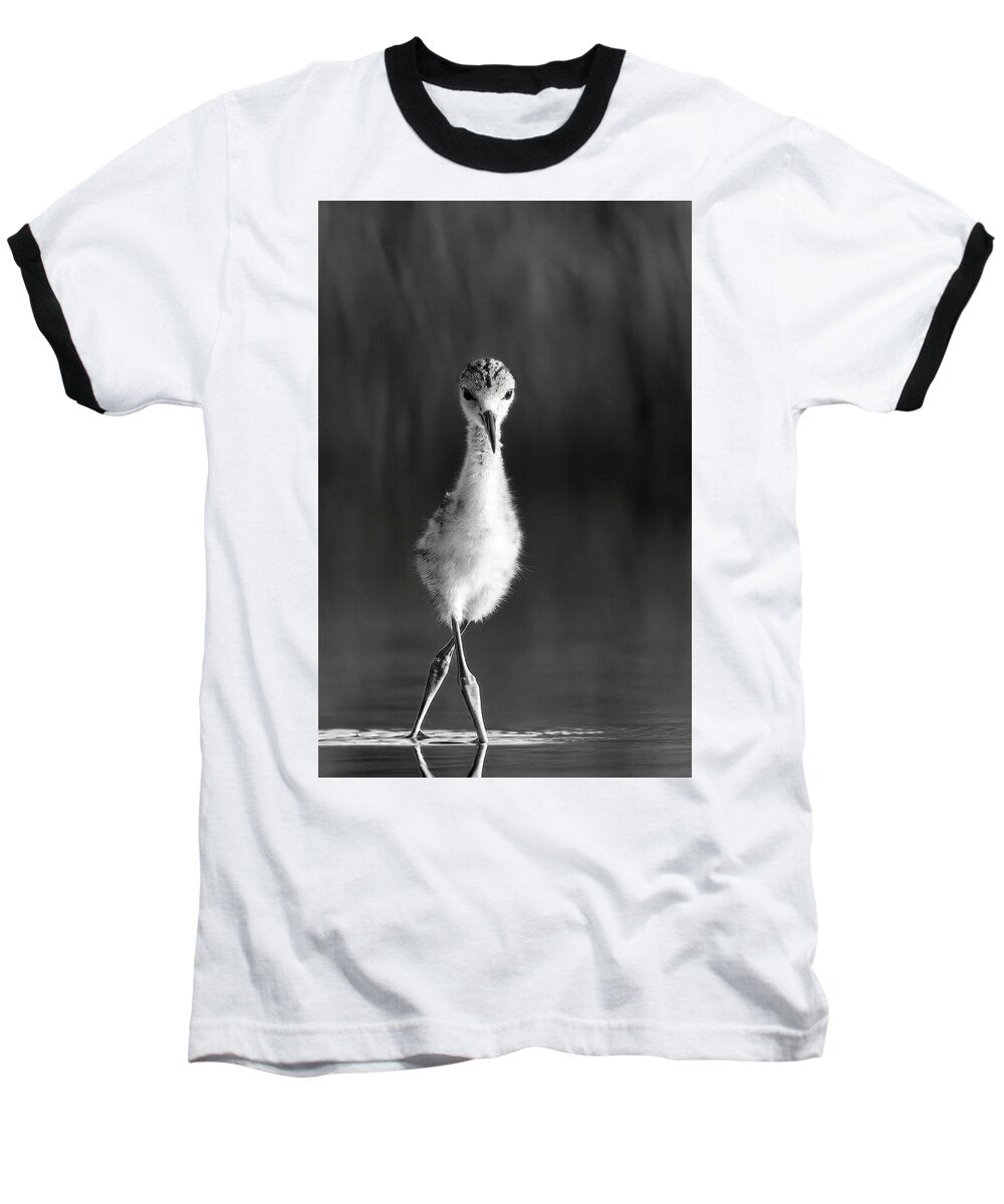 Curious Young Bird Standing in Water - Baseball T-Shirt