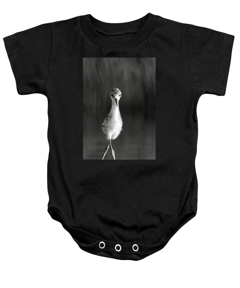 Curious Young Bird Standing in Water - Baby One-Piece