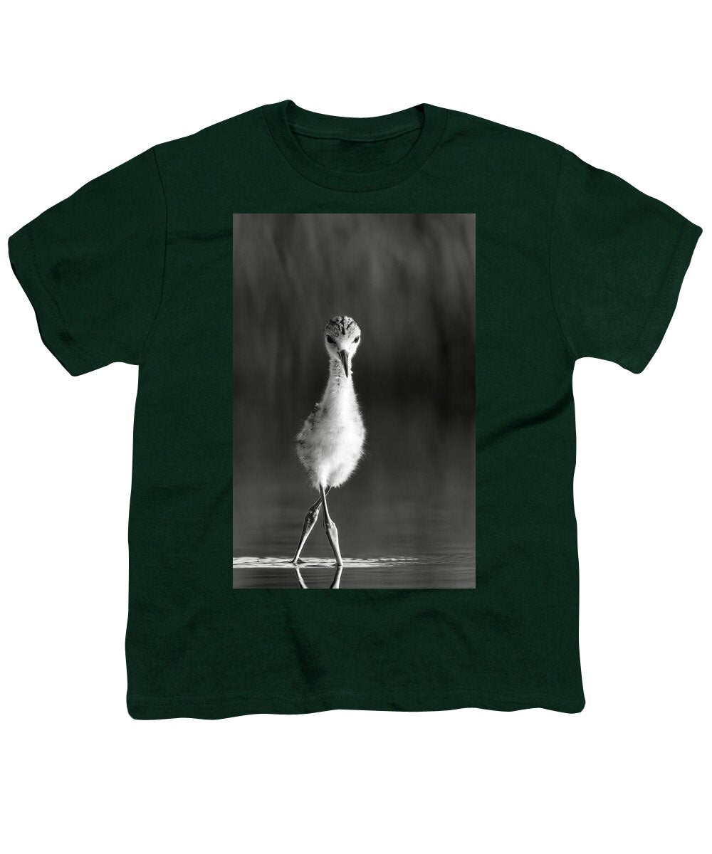 Curious Young Bird Standing in Water - Youth T-Shirt