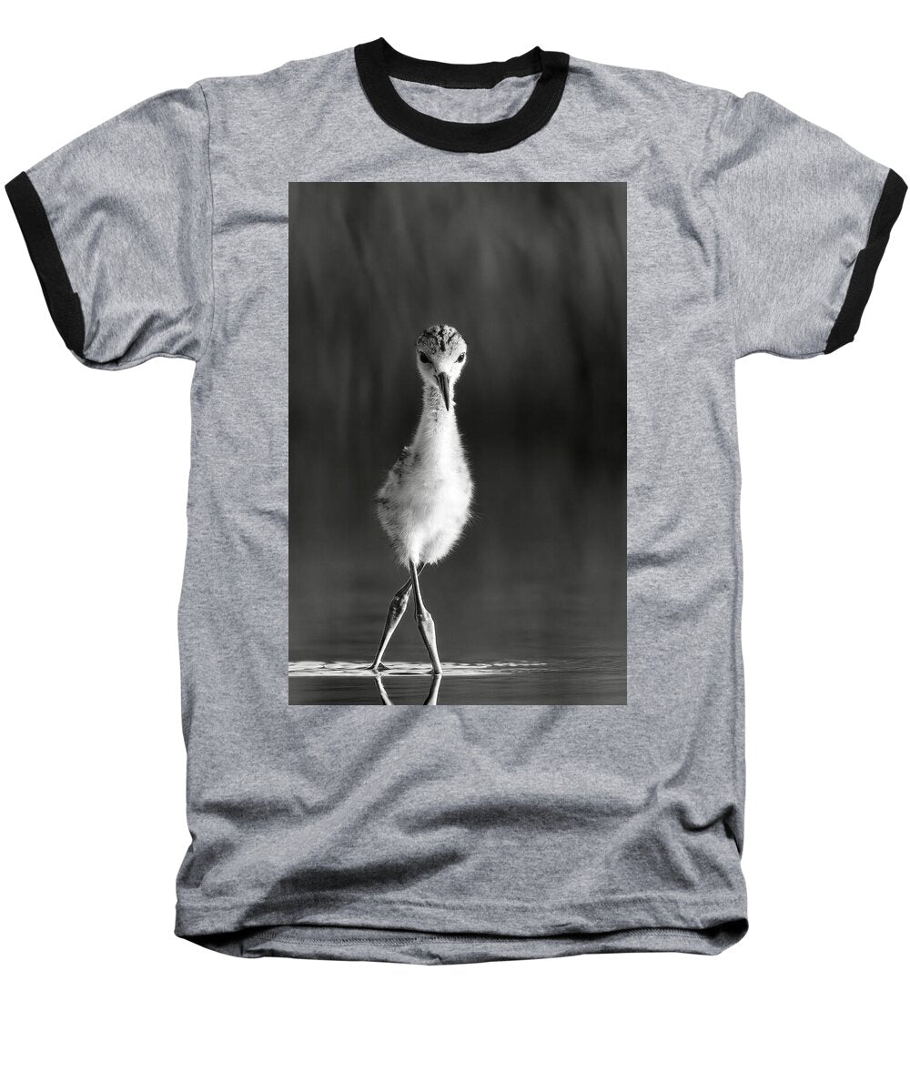 Curious Young Bird Standing in Water - Baseball T-Shirt