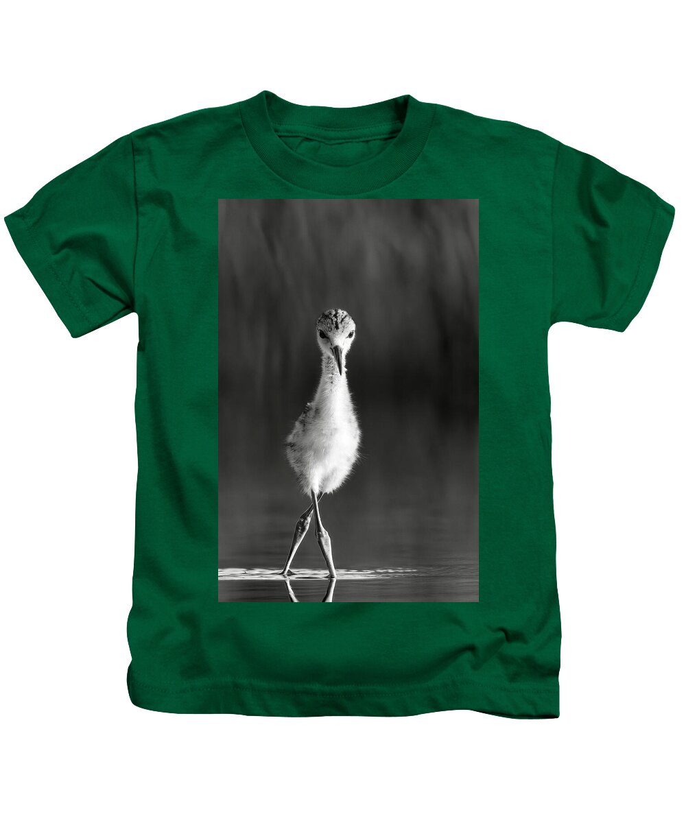 Curious Young Bird Standing in Water - Kids T-Shirt