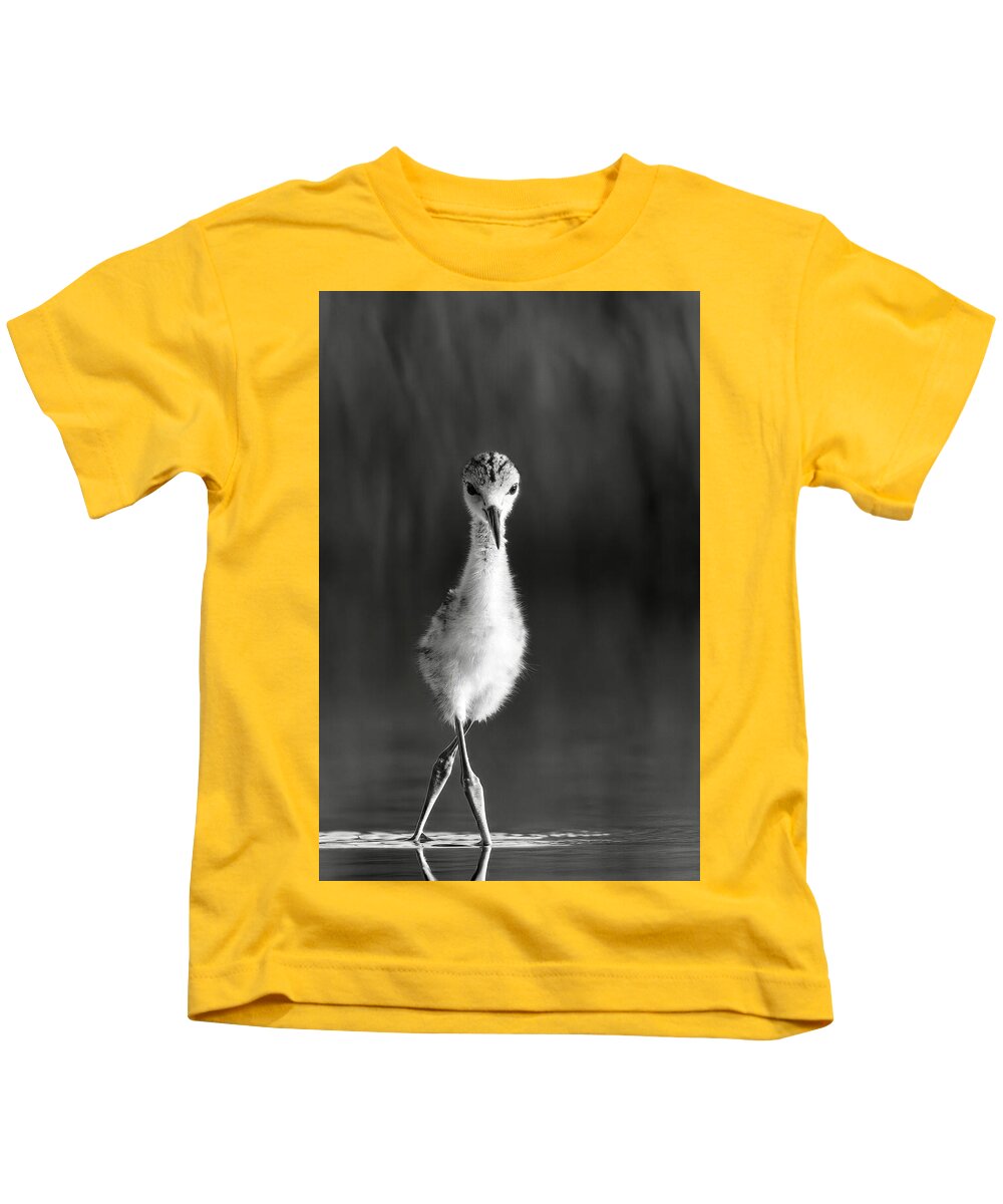 Curious Young Bird Standing in Water - Kids T-Shirt