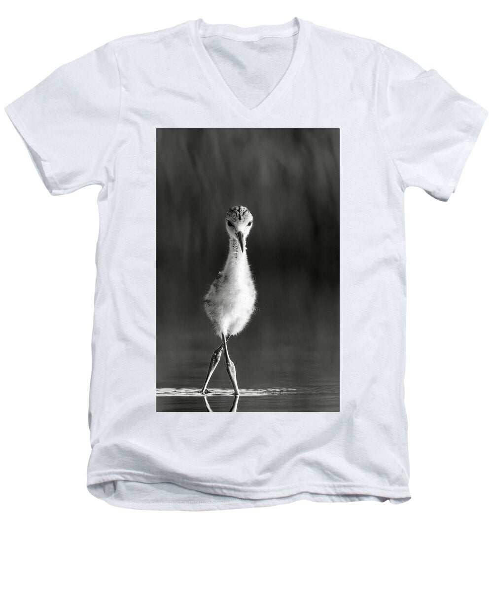 Curious Young Bird Standing in Water - Men's V-Neck T-Shirt