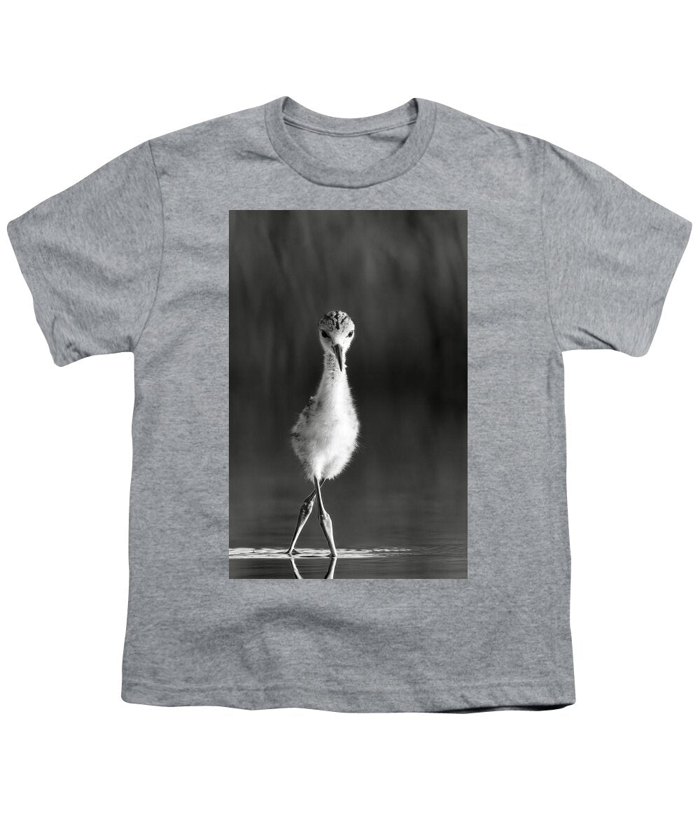 Curious Young Bird Standing in Water - Youth T-Shirt