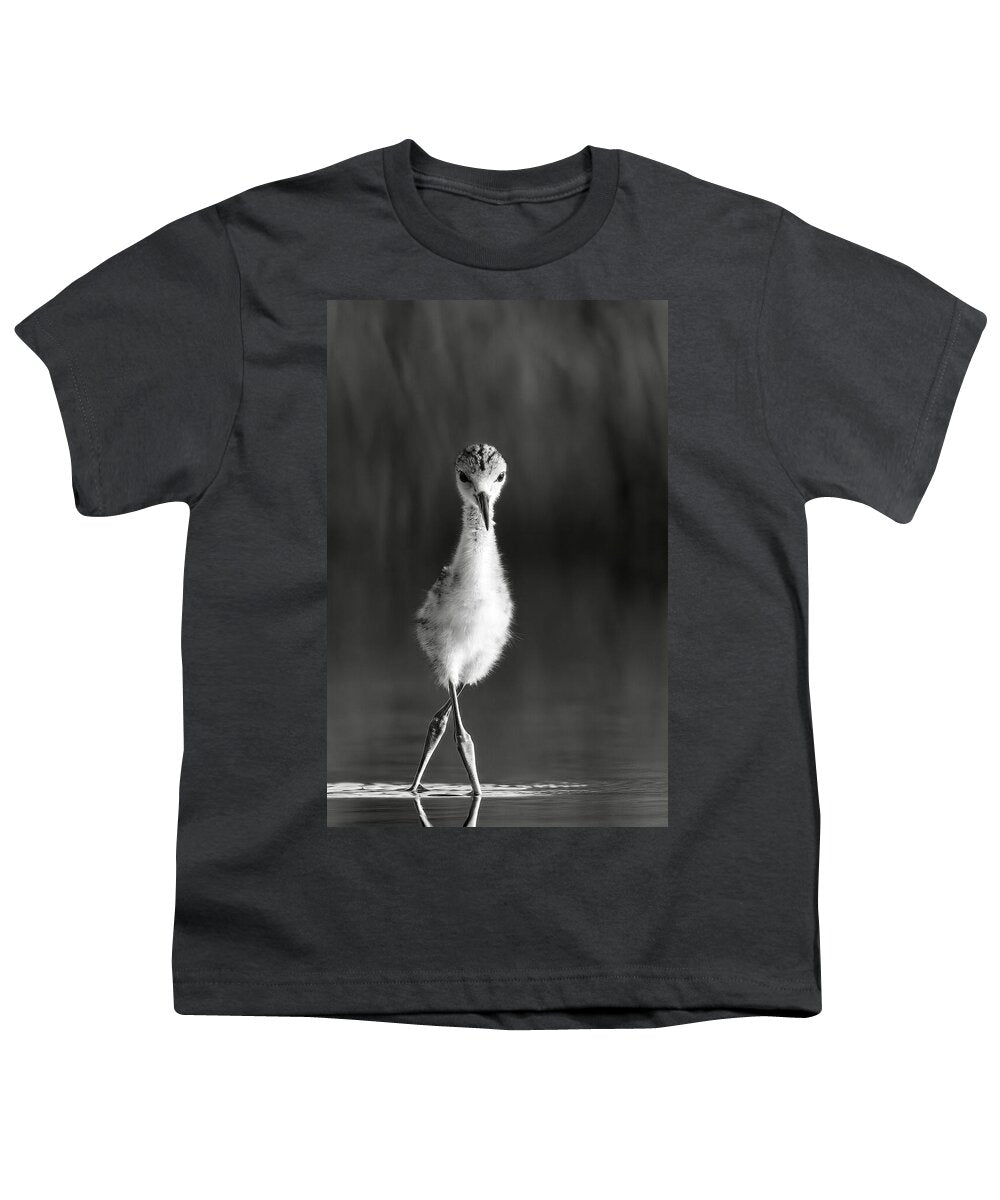 Curious Young Bird Standing in Water - Youth T-Shirt