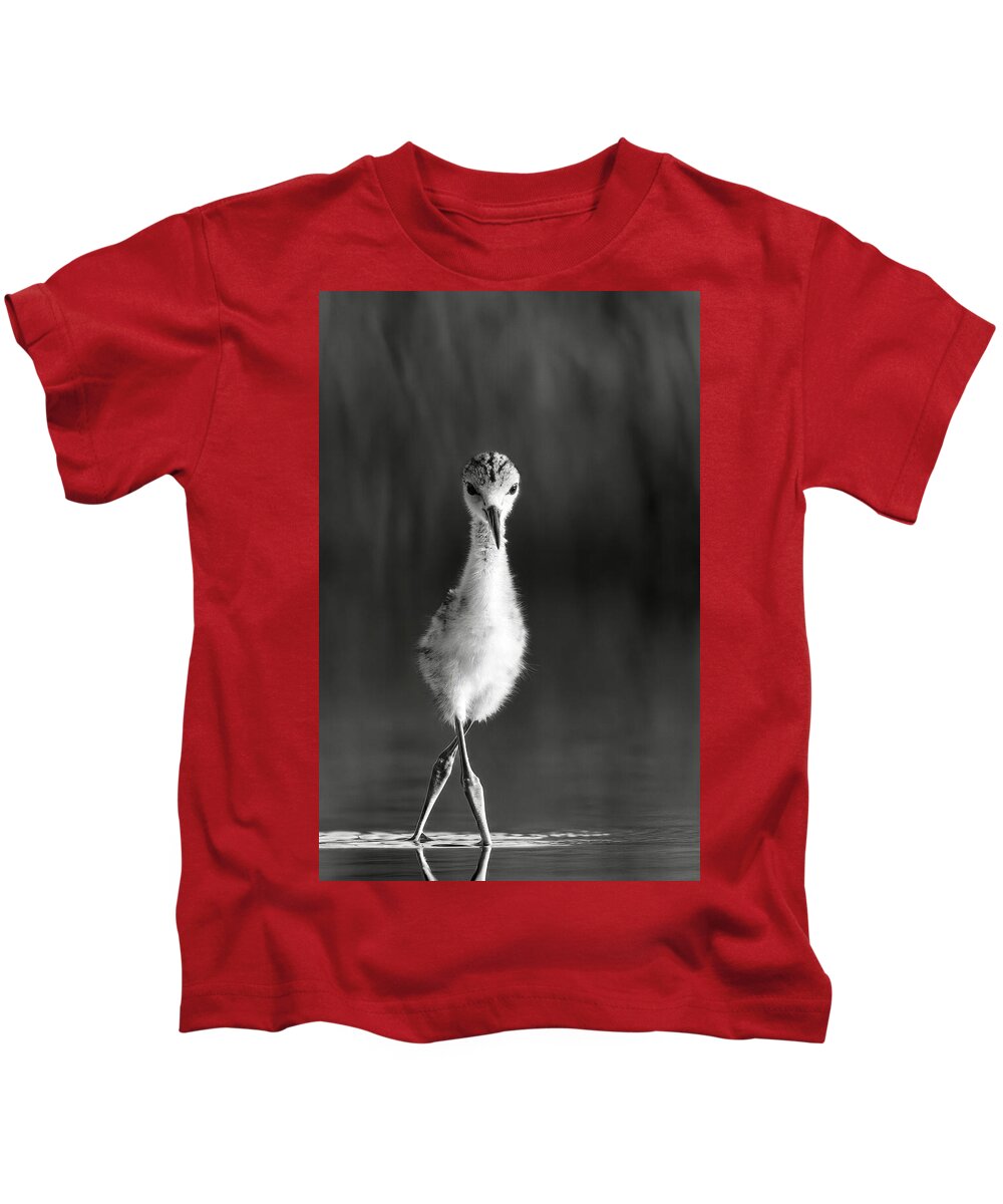 Curious Young Bird Standing in Water - Kids T-Shirt