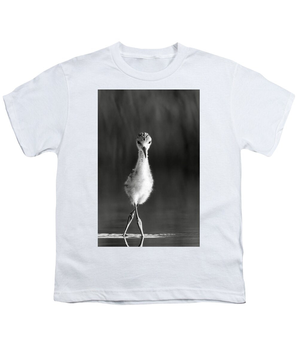 Curious Young Bird Standing in Water - Youth T-Shirt