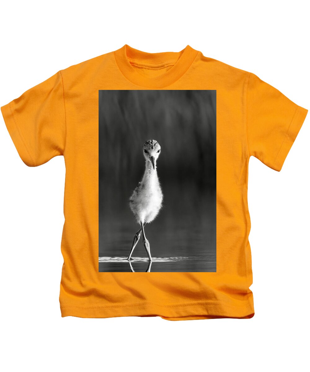 Curious Young Bird Standing in Water - Kids T-Shirt
