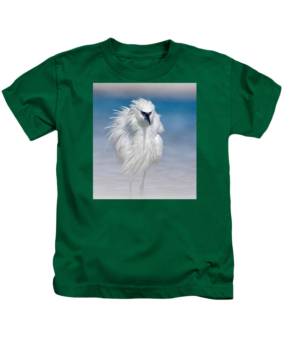 Elegant White Egret in Water - Kids T-Shirt
