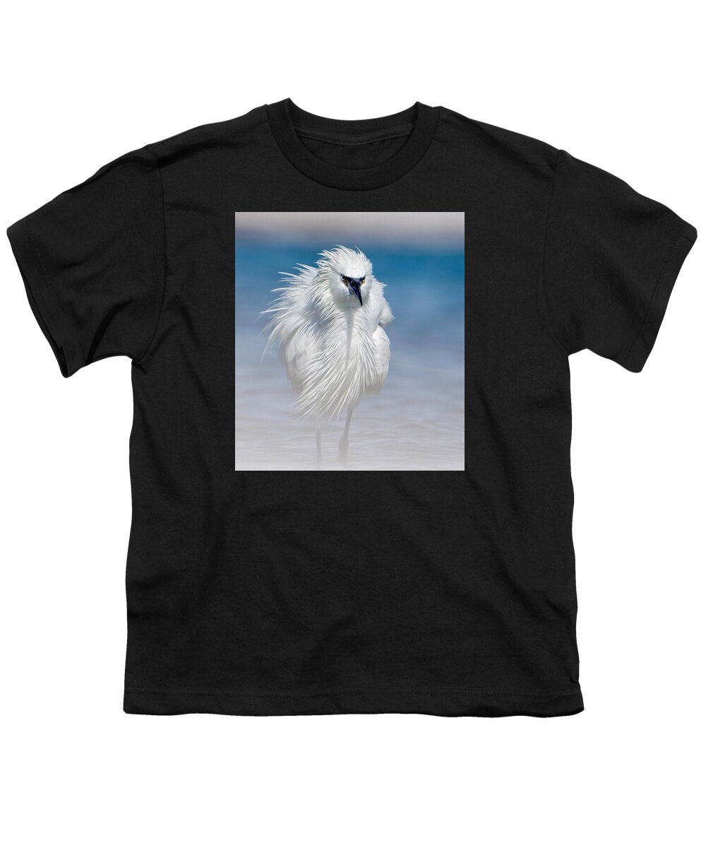 Elegant White Egret in Water - Youth T-Shirt