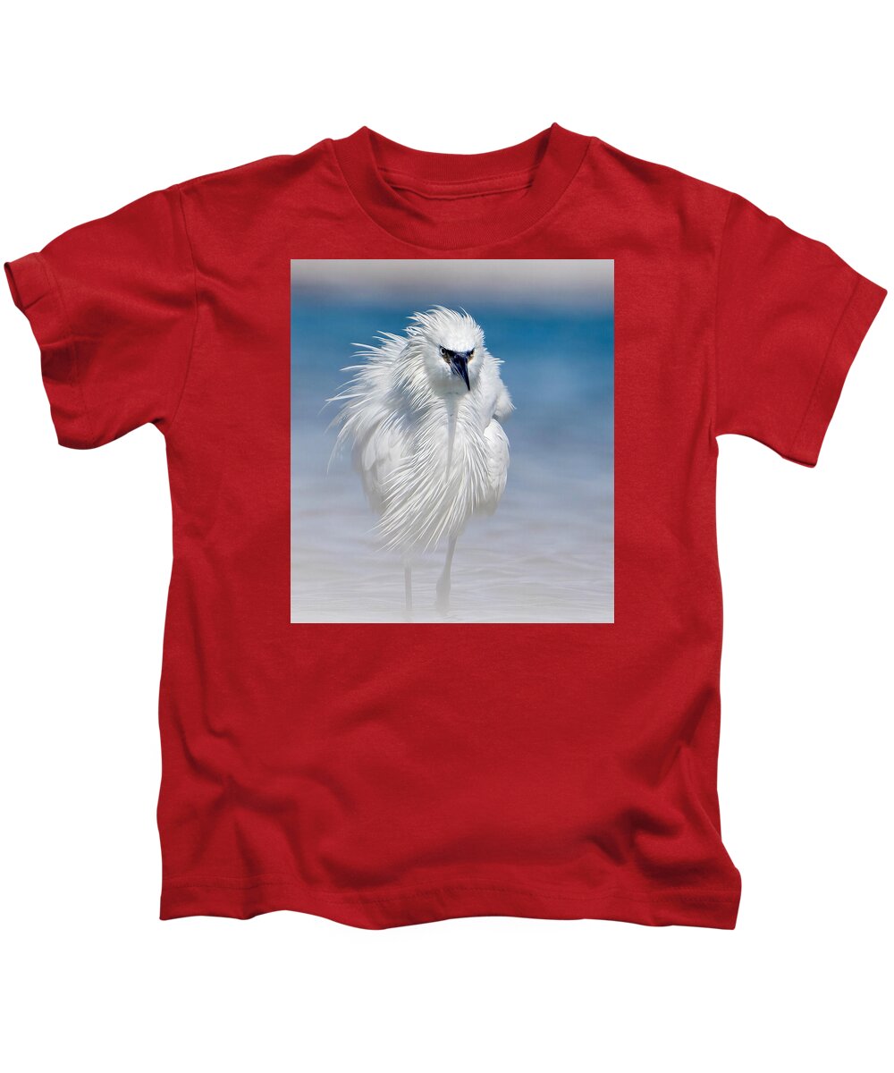 Elegant White Egret in Water - Kids T-Shirt