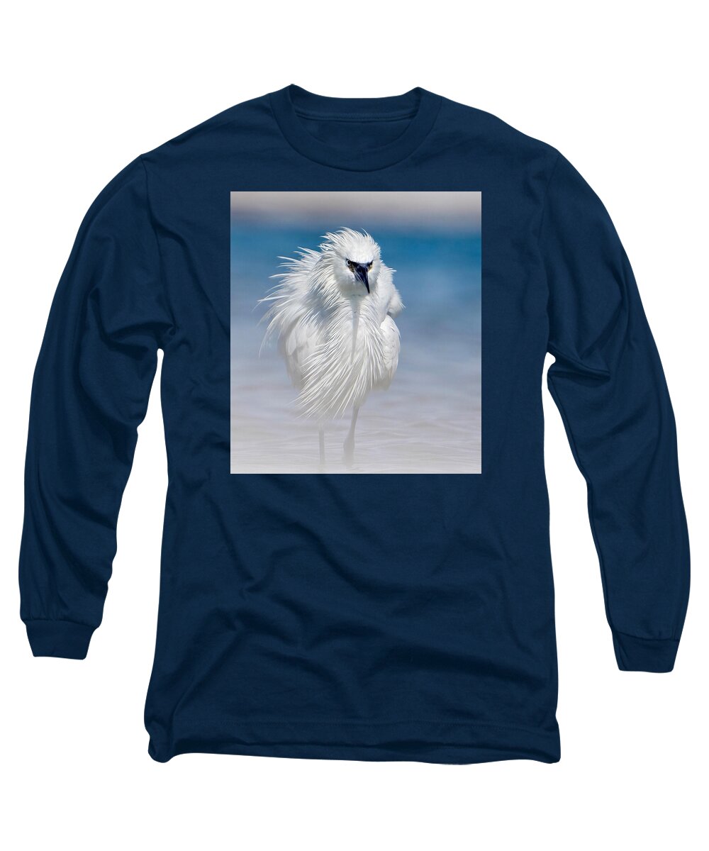 Elegant White Egret in Water - Long Sleeve T-Shirt