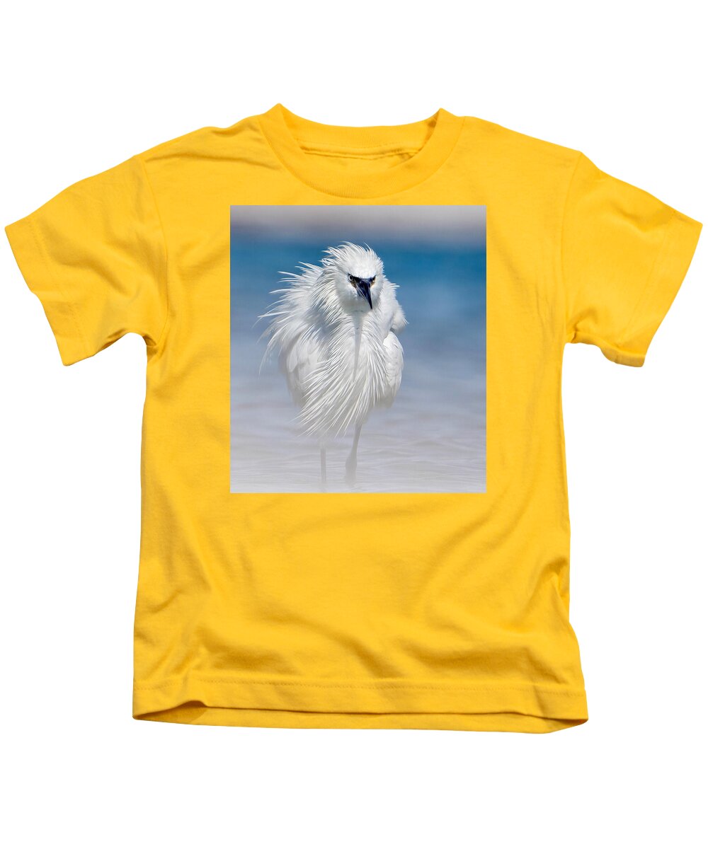 Elegant White Egret in Water - Kids T-Shirt