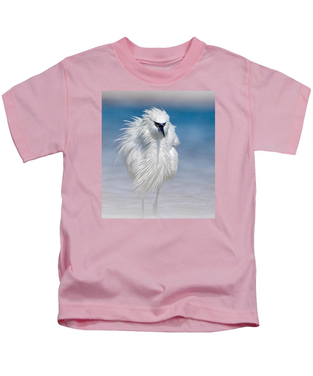 Elegant White Egret in Water - Kids T-Shirt