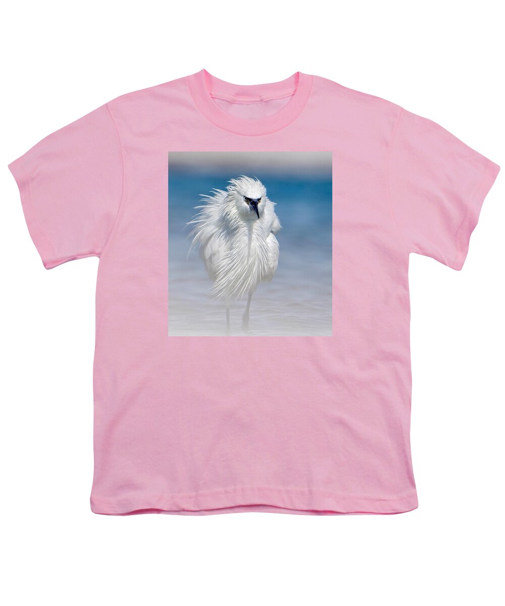 Elegant White Egret in Water - Youth T-Shirt