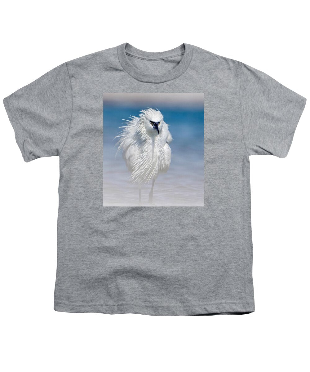 Elegant White Egret in Water - Youth T-Shirt