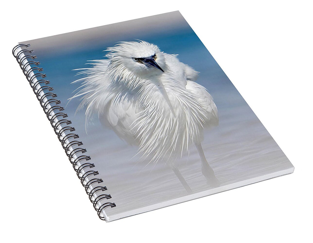 Elegant White Egret in Water - Spiral Notebook
