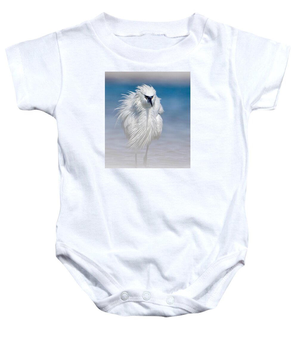 Elegant White Egret in Water - Baby One-Piece