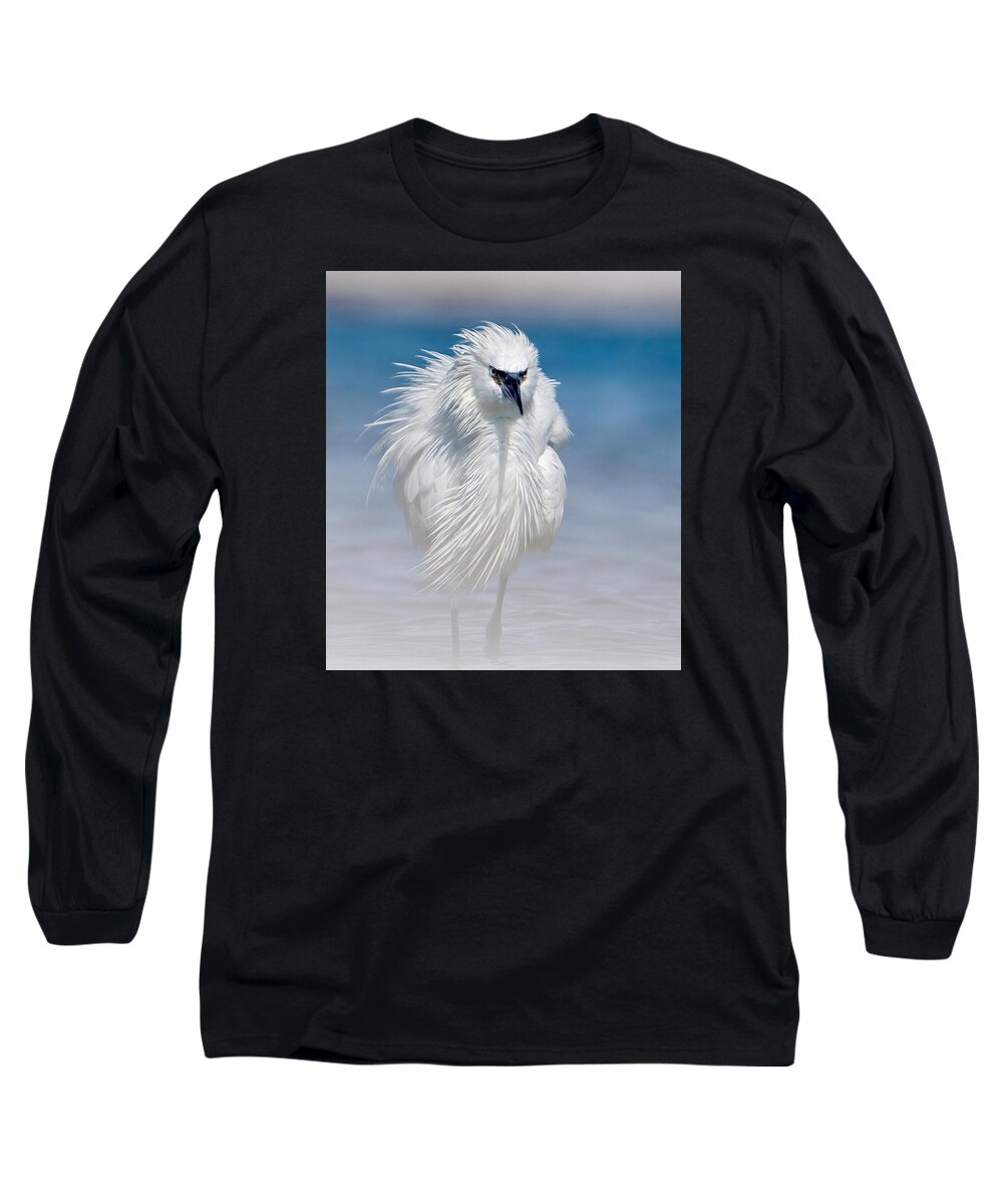 Elegant White Egret in Water - Long Sleeve T-Shirt