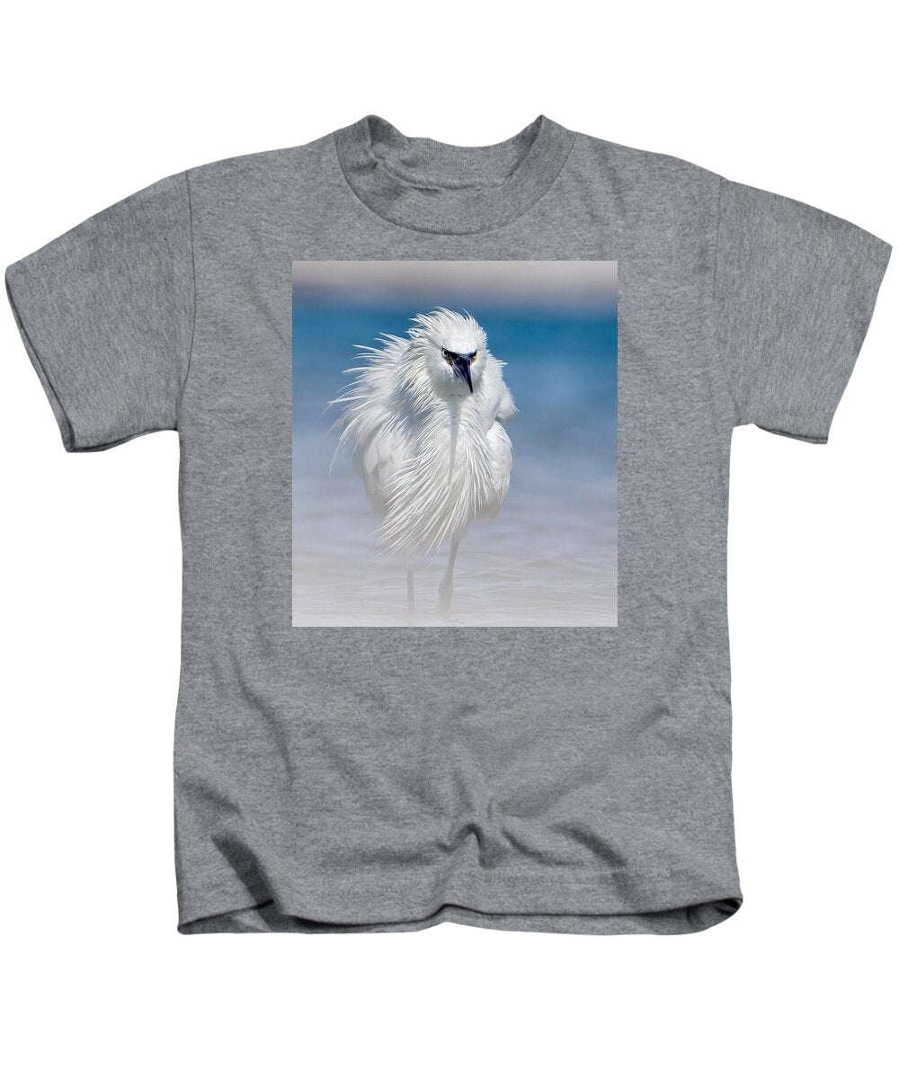 Elegant White Egret in Water - Kids T-Shirt