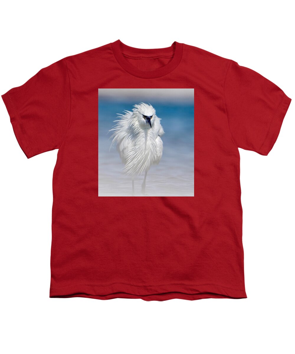 Elegant White Egret in Water - Youth T-Shirt