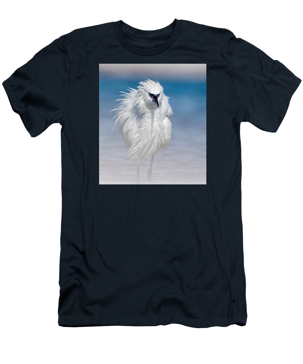 Elegant White Egret in Water - T-Shirt