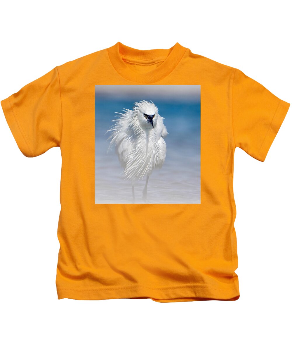 Elegant White Egret in Water - Kids T-Shirt