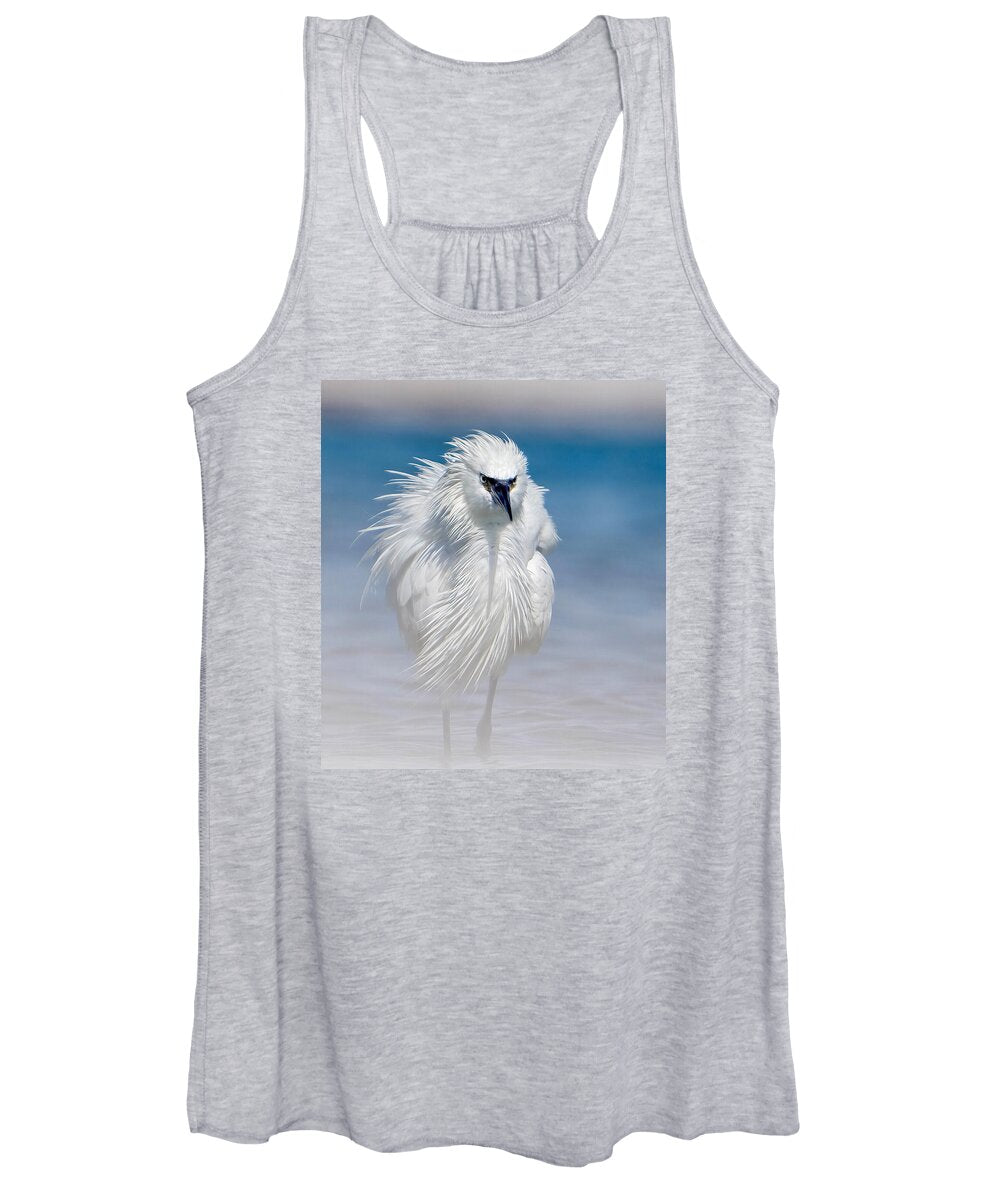 Elegant White Egret in Water - Women's Tank Top