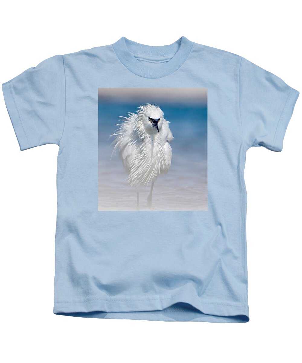 Elegant White Egret in Water - Kids T-Shirt