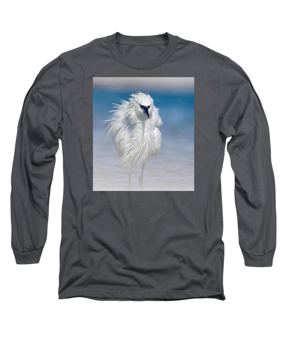 Elegant White Egret in Water - Long Sleeve T-Shirt