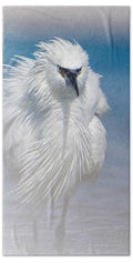 Elegant White Egret in Water - Bath Towel