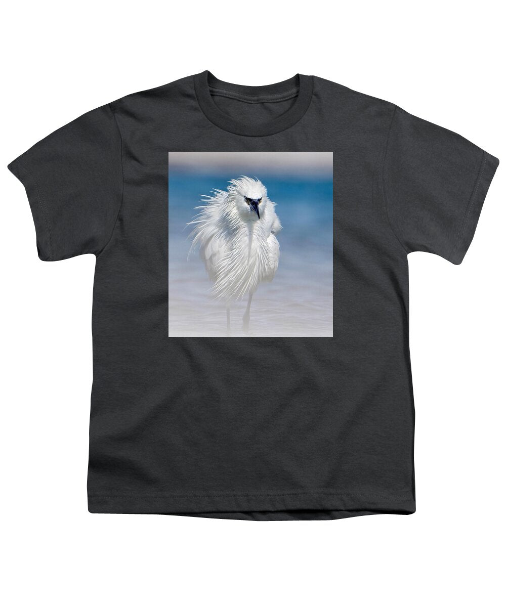 Elegant White Egret in Water - Youth T-Shirt