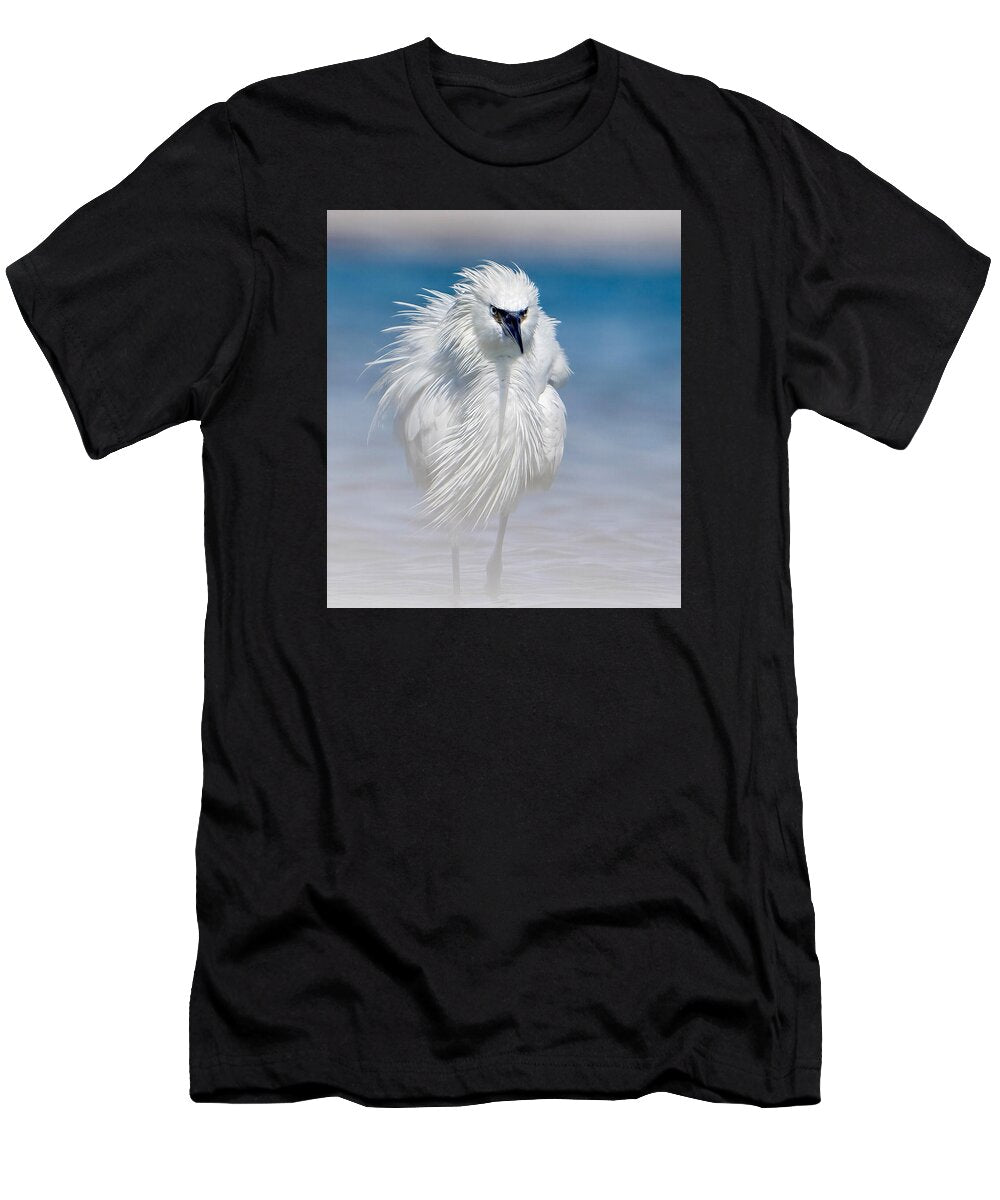 Elegant White Egret in Water - T-Shirt