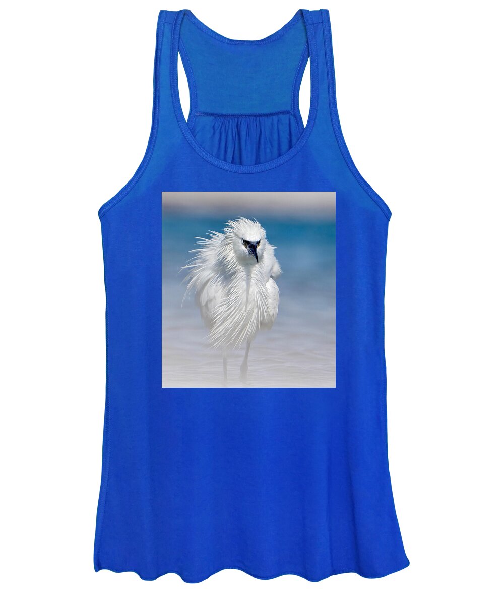 Elegant White Egret in Water - Women's Tank Top