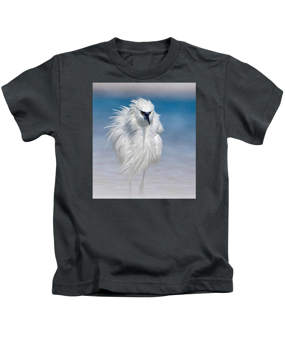 Elegant White Egret in Water - Kids T-Shirt