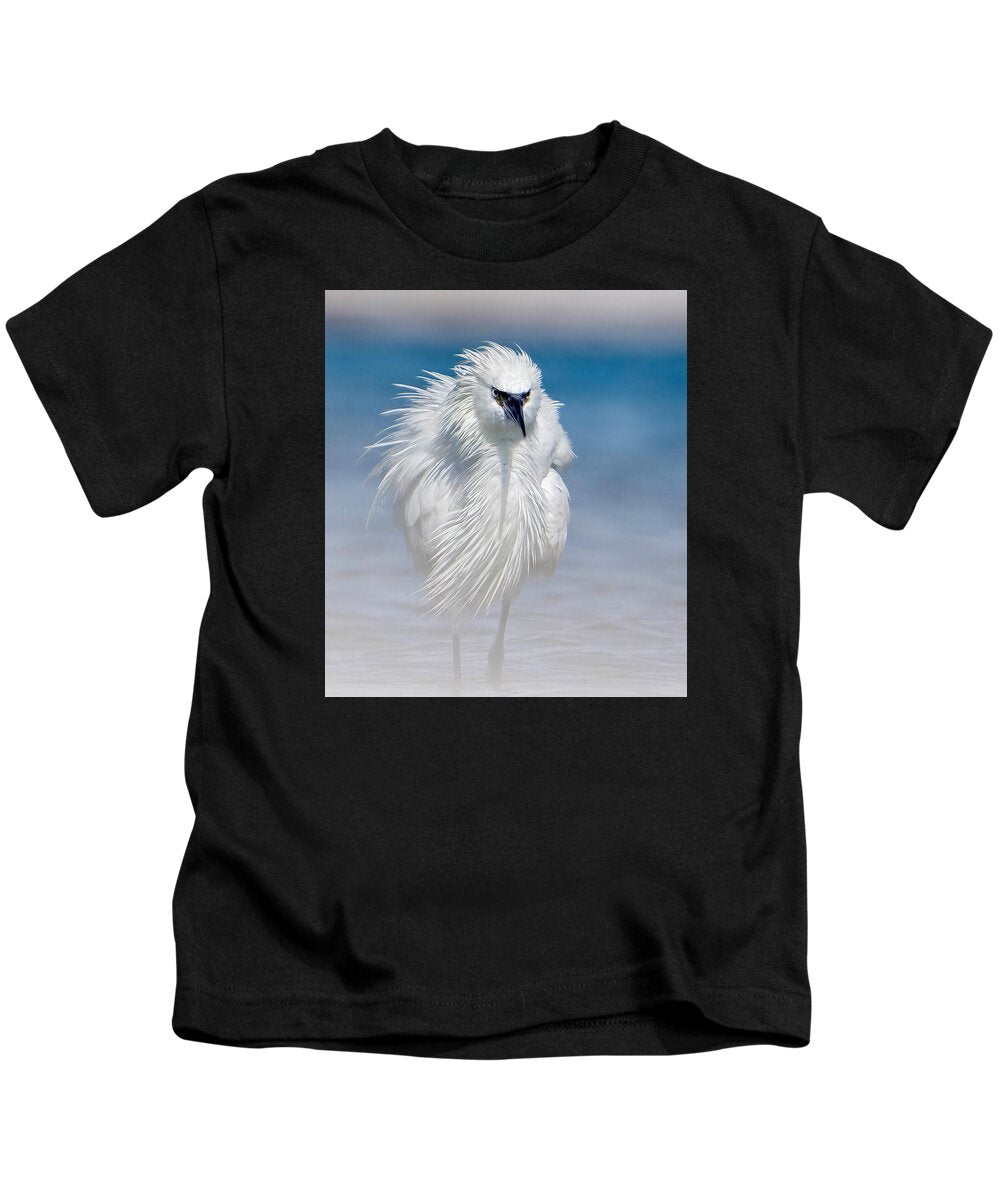 Elegant White Egret in Water - Kids T-Shirt