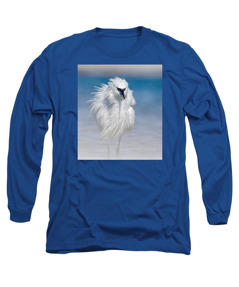 Elegant White Egret in Water - Long Sleeve T-Shirt