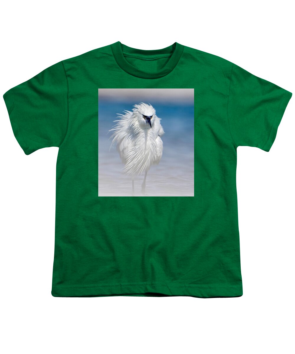 Elegant White Egret in Water - Youth T-Shirt