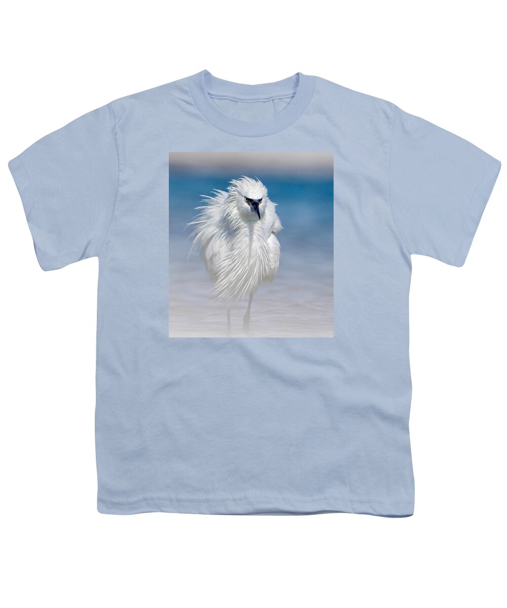 Elegant White Egret in Water - Youth T-Shirt