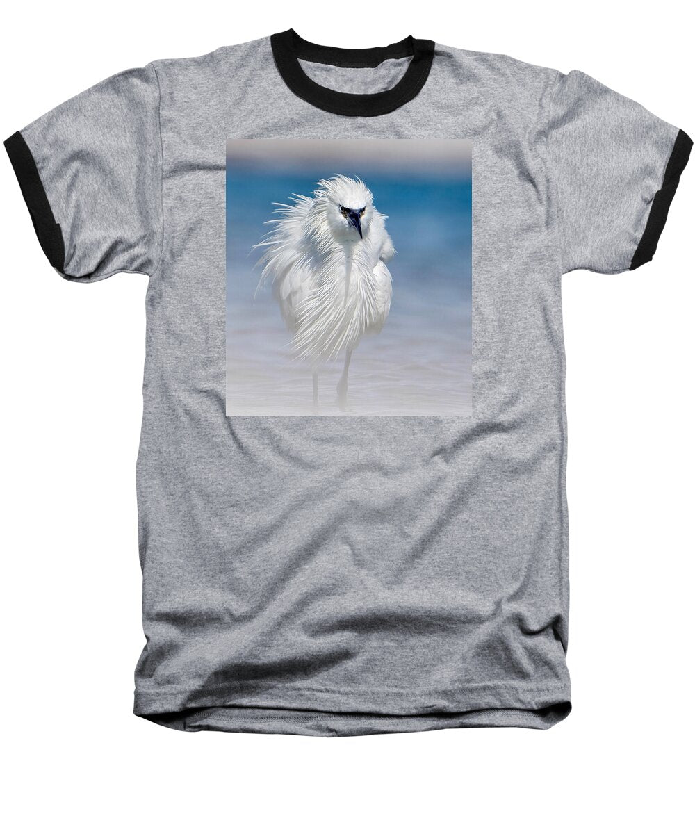 Elegant White Egret in Water - Baseball T-Shirt