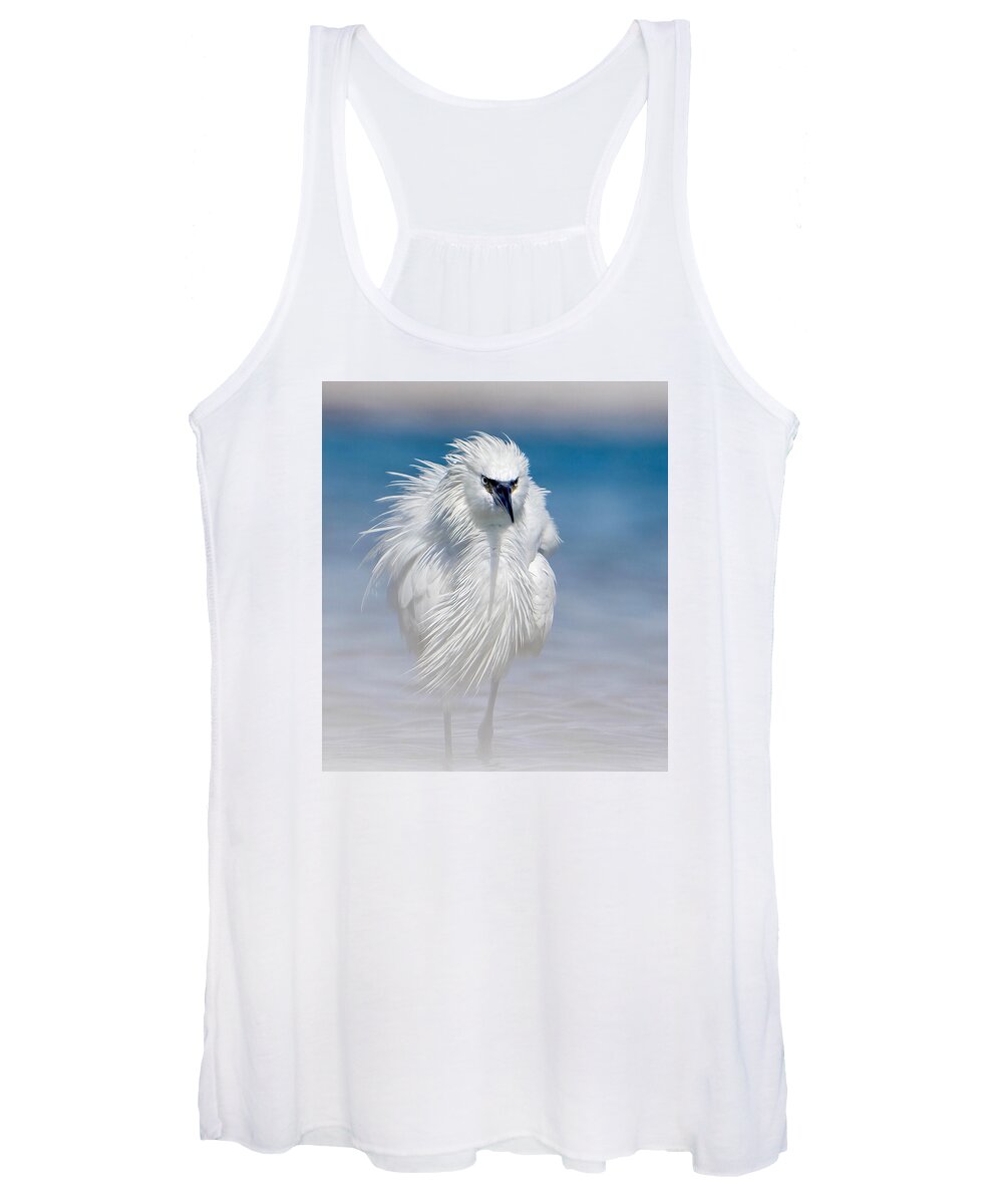 Elegant White Egret in Water - Women's Tank Top