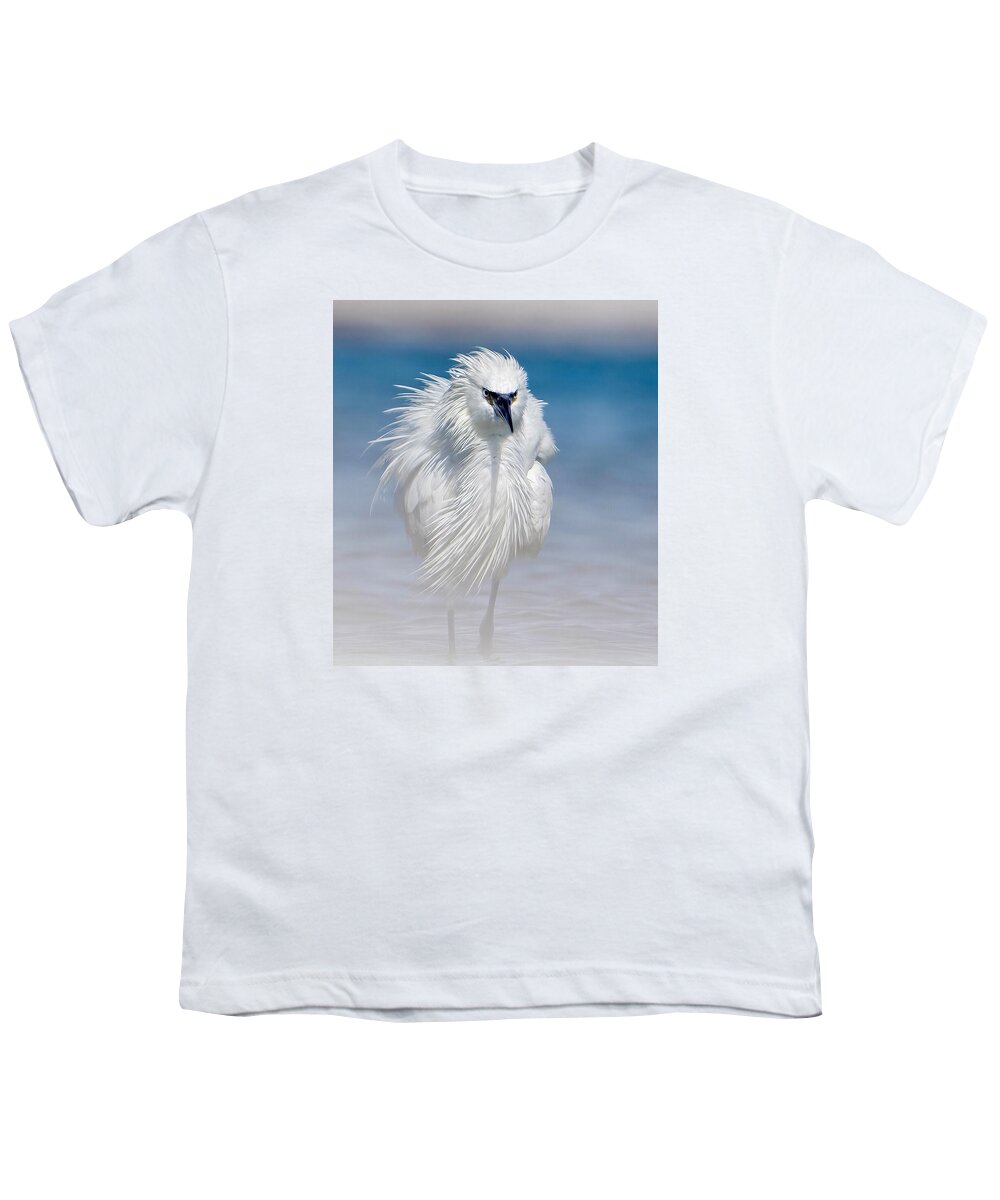 Elegant White Egret in Water - Youth T-Shirt