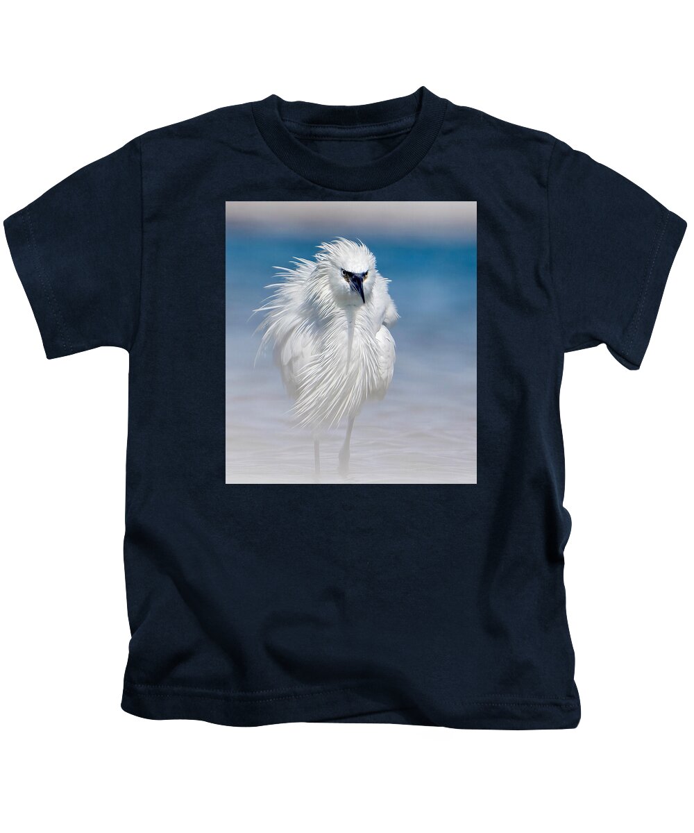 Elegant White Egret in Water - Kids T-Shirt