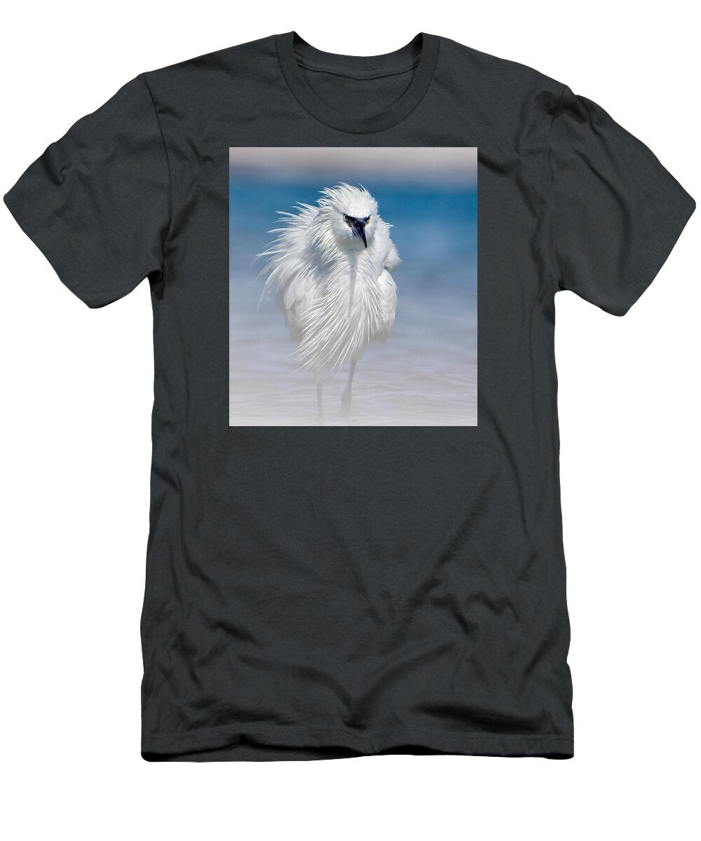 Elegant White Egret in Water - T-Shirt