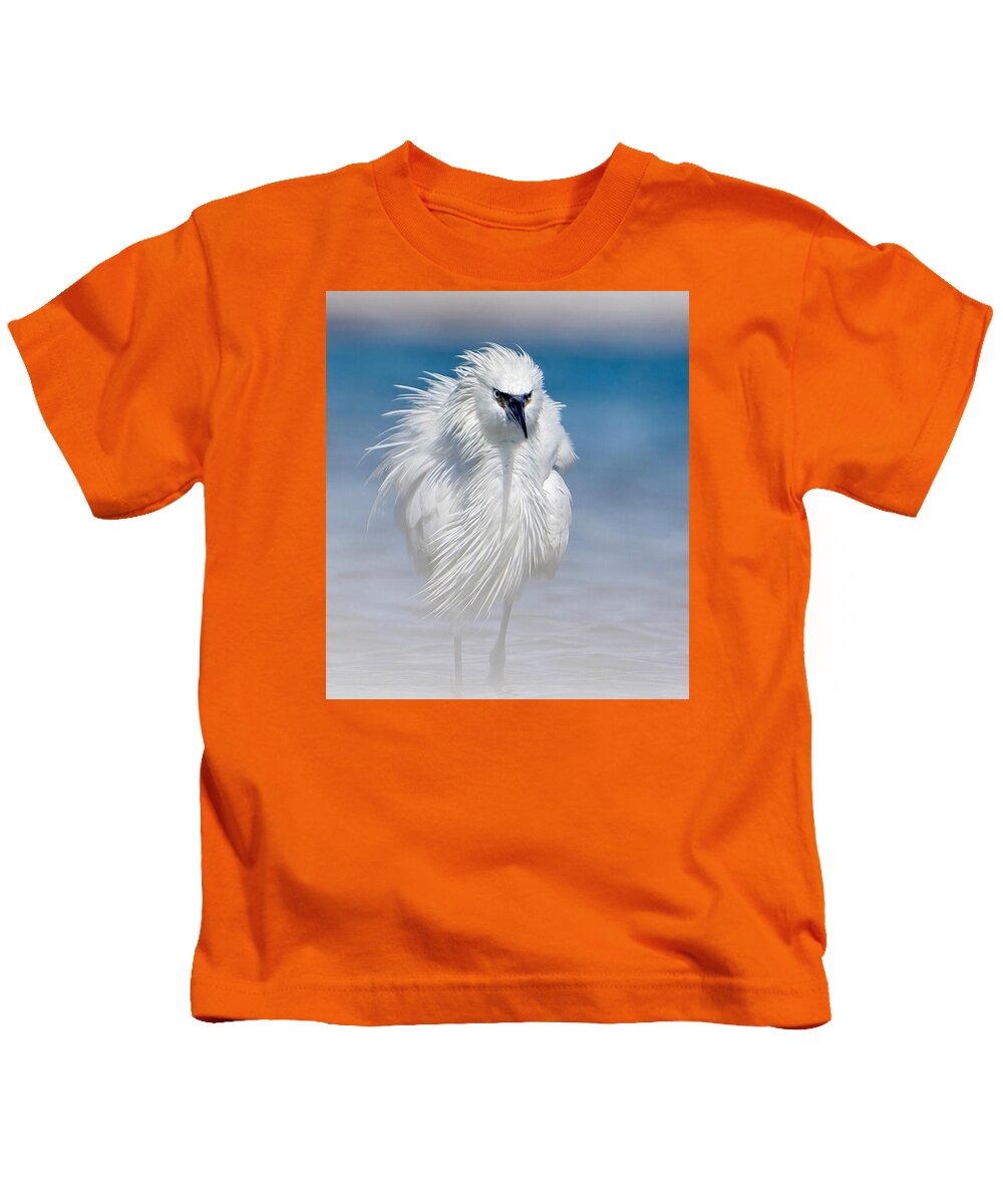 Elegant White Egret in Water - Kids T-Shirt
