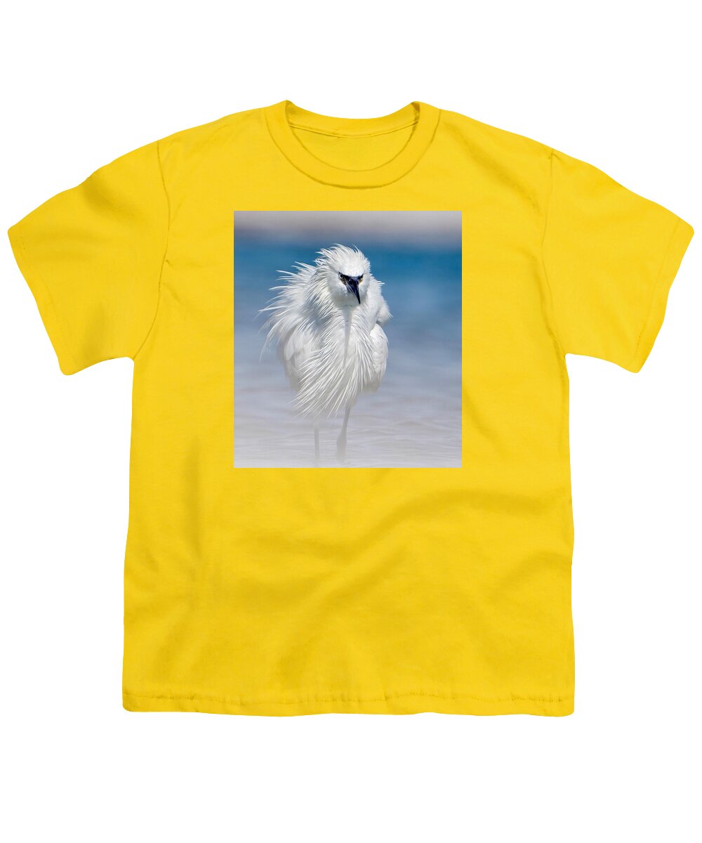 Elegant White Egret in Water - Youth T-Shirt
