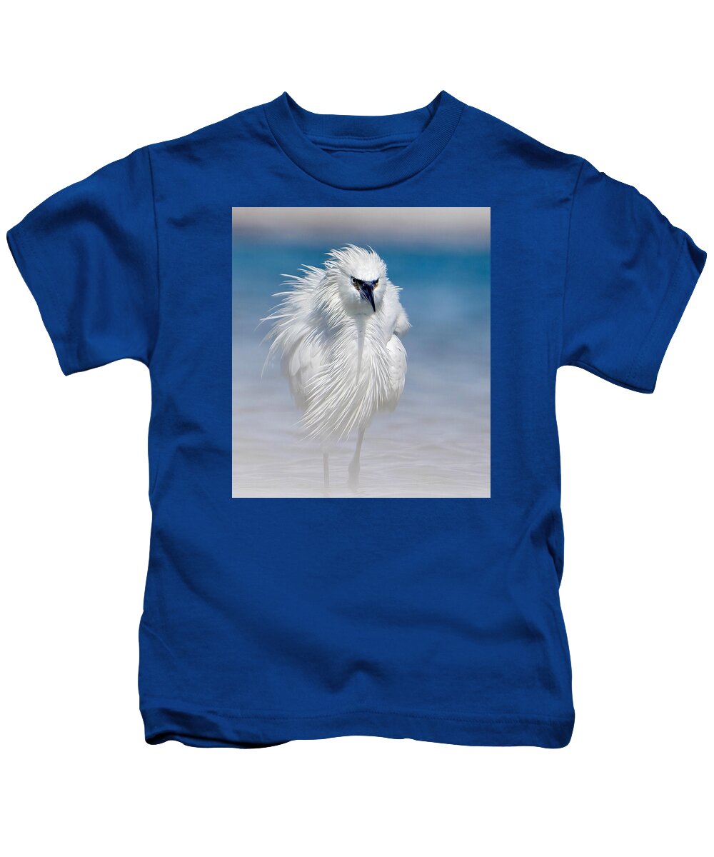 Elegant White Egret in Water - Kids T-Shirt