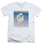 Elegant White Egret in Water - Men's V-Neck T-Shirt