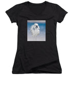 Elegant White Egret in Water - Women's V-Neck